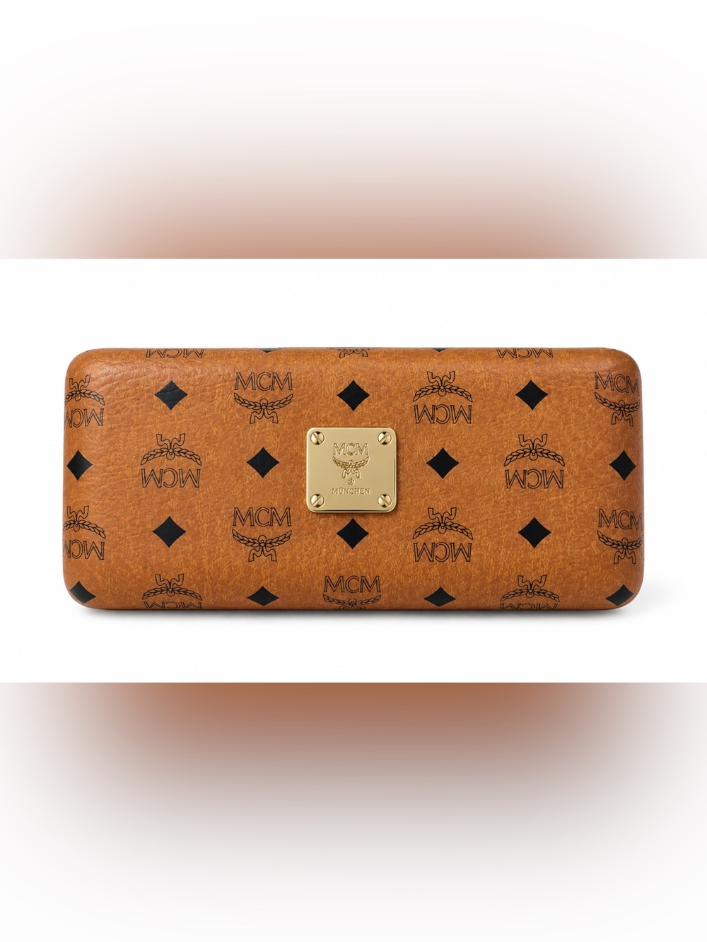 NWOT MCM Cognac Visetos Sunglass Holder with Gold Plaque Wipe Included
